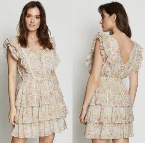 Anthropologie Women's Multicolor Floral Ruffle Layered Mini Dress Size L